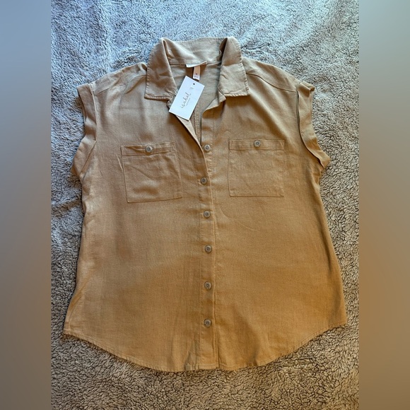 Maternity top by Ingrid & Isabel Tan Sleeveless Button Down Shirt - Picture 4 of 10